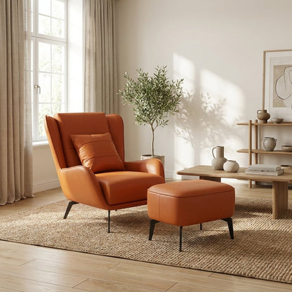 PM06 Premium Cowhide Leather Relaxation Chair with Ottoman