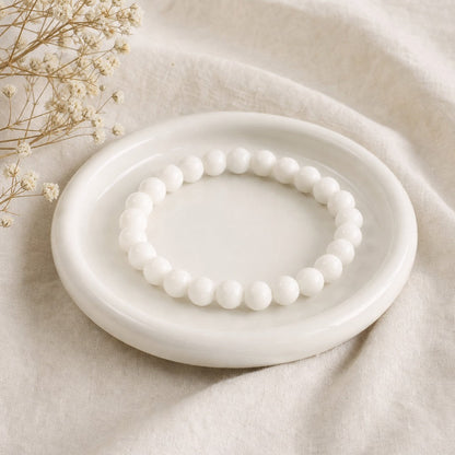 Porcelain White Faceted Round Bracelet - 8mm