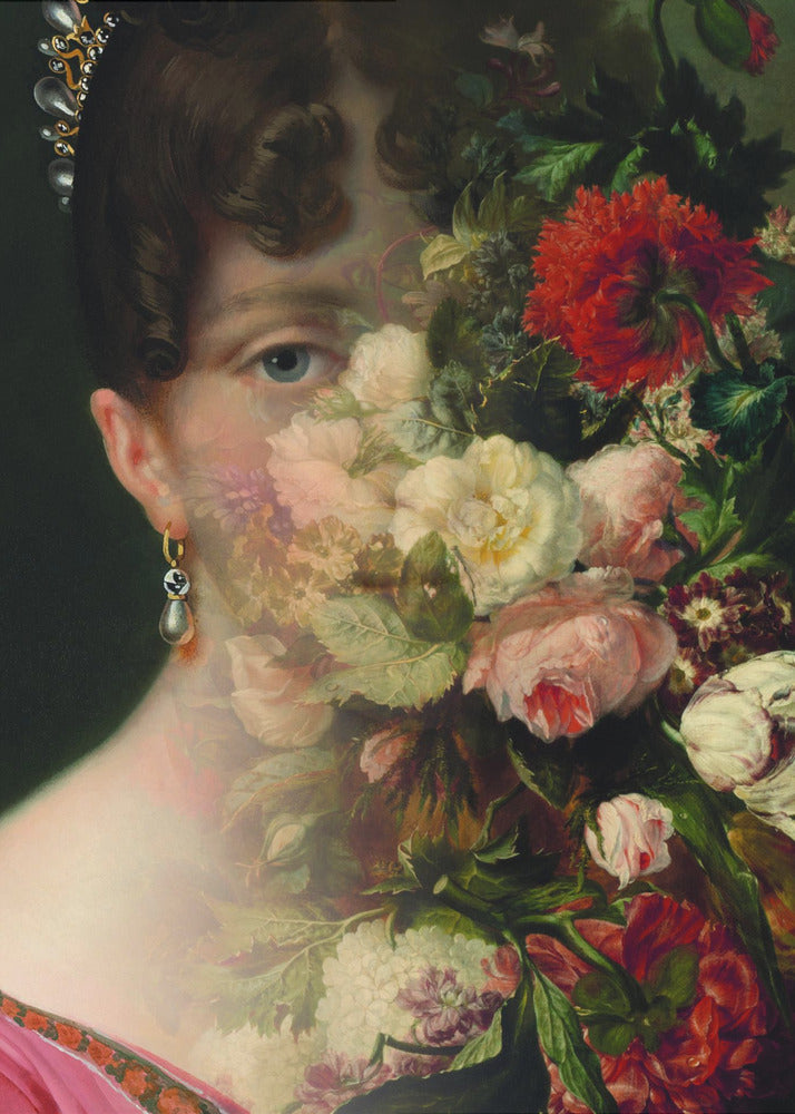 Portrait of Hortense de Beauharnais, queen of Holland with flower still life