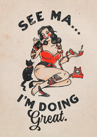 Wandkunst Siehe Ma Poster Lustige Vintage Pin-up Girl & Katze