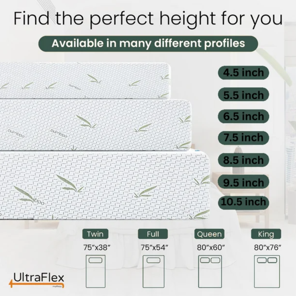 UltraFlex® RestEasy Matratzen- und Boxspring-Set – Wendbare Gel-Schaummatratze, ideal für Etagenbetten, Ausziehbetten, Wohnwagen, Wohnmobile, Bambus-Haptik, CertiPUR-US®-zertifiziert, mittelfest, praktisch verpackt (Hergestellt in Kanada)