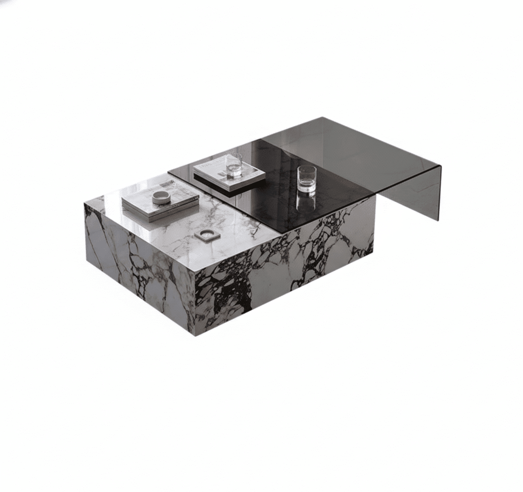 Rimini Dual-Surface Marble and Glass Table
