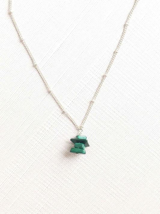 Malachite Inukshuk Necklace in Sterling Silver