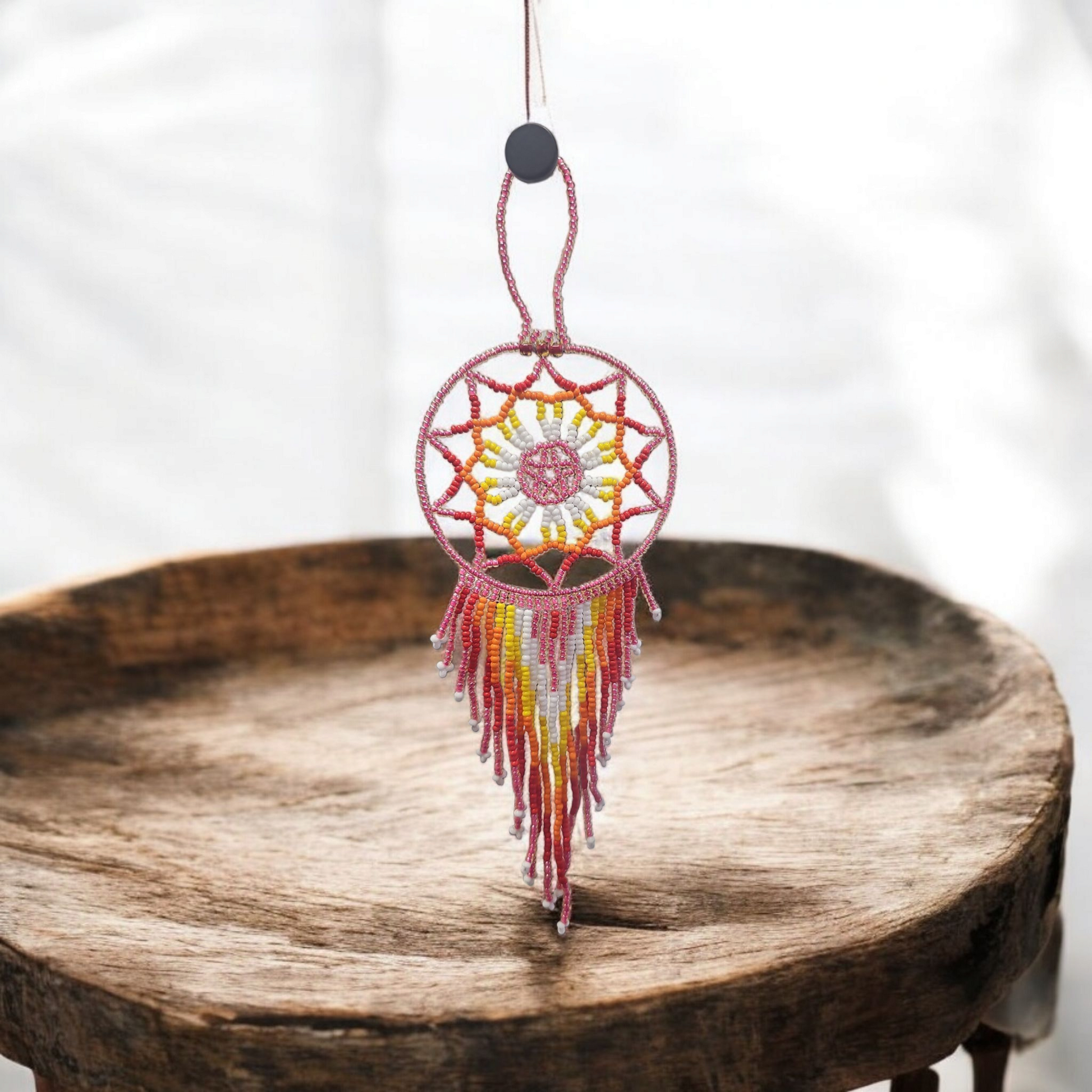 Pink and  white yellow ,Celestial Beaded Handmade Dreamcatcher