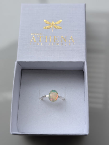 Fire Opal Ring in Sterling Silver – Handcrafted Oval Opal Ring