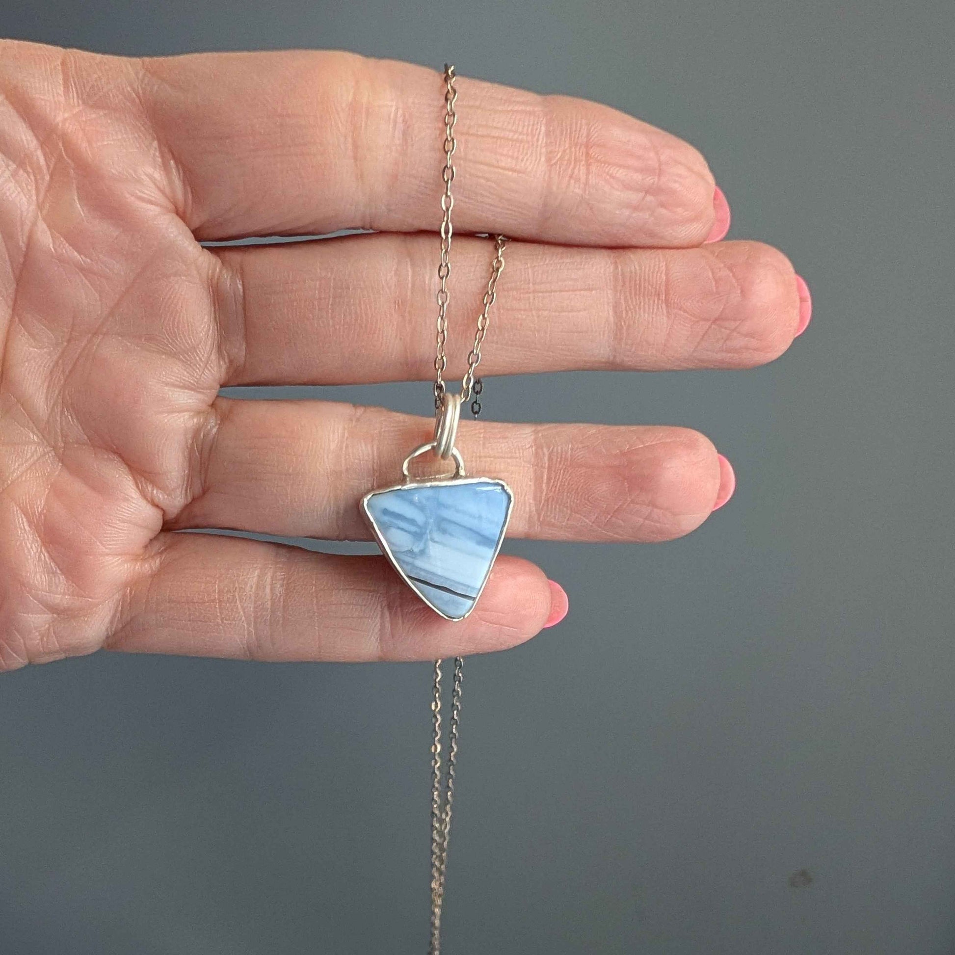 Blue Opal Triangle Necklace in Sterling Silver