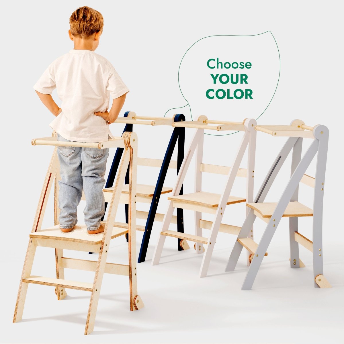 Toddler Tower: Foldable Step Stool for Toddlers - Beige