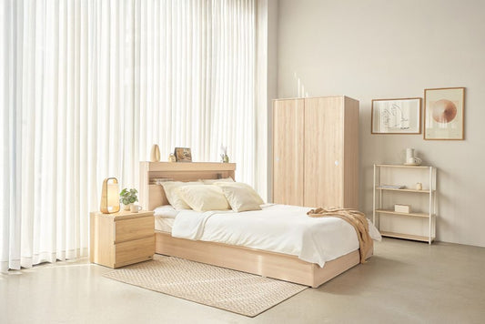 Vienna Bedroom Furniture Combo: Storage Bed, Sliding Wardrobe, USB-C Charging