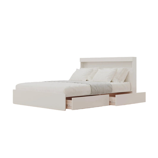 Vienna Wooden Bed with Storage Drawers & Integrated Power Outlets (White)