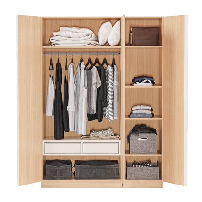Vline Natural Wood Bed & Vienna 3-Door Wardrobe Combo