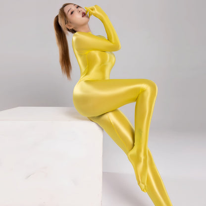 Spandex Nylon Full Bodysuit Zentai Shinny Cosplay Jumpsuit Attached Gloves
